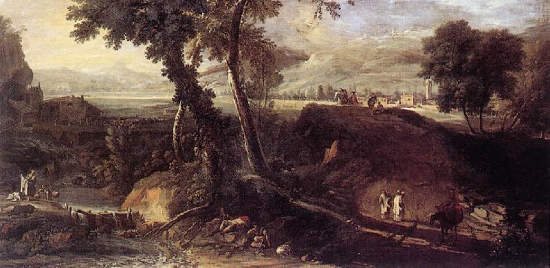 RICCI, Marco Landscape with Washerwomen fdu oil painting picture
